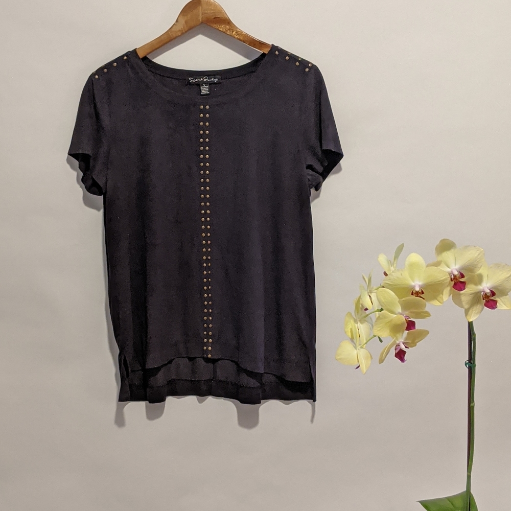 French Laundry/ Faux Suede Embellished Tee
